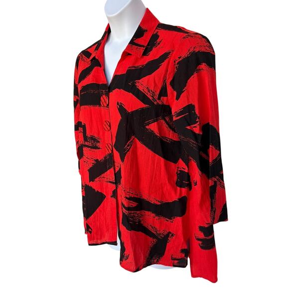 Ali Miles Red and Black Artsy Abstract Print Button Down Lagenlook Shirt size L - Picture 7 of 12